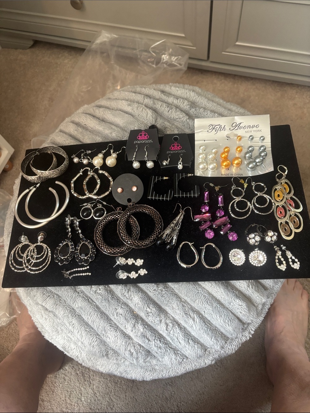paparazzi Silver & Pearl Mixed Earring Collection with Purple Accents VTN